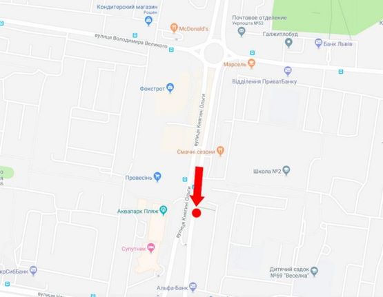 Схема рекламной плоскости по адресу Княгини Ольги ул., 71, ост. "Аквапарк", из центра