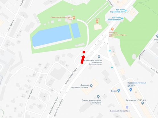 Схема рекламной плоскости по адресу Княгини Ольги ул., 1, ост. "Горбачевского", в центр