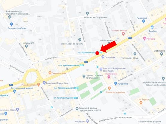 Схема рекламної площини за адресою Городоцкая ул., 94 - ул. Хотынская, ост. "Пл. Кропивницкого", из центра