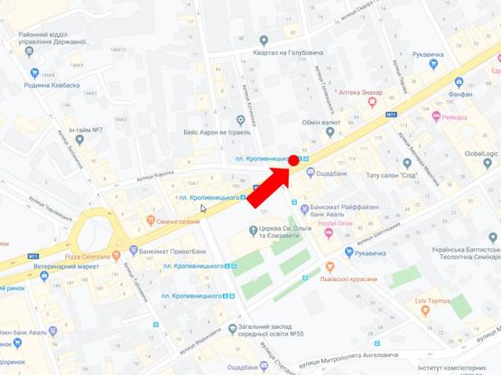 Схема рекламной плоскости по адресу Городоцкая ул., 94 - ул. Хотынская, ост. "Пл. Кропивницкого", в центр