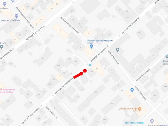 Схема рекламной плоскости по адресу Антоновича ул., 47 - ул. Мельника, ост."Мельника", в центр