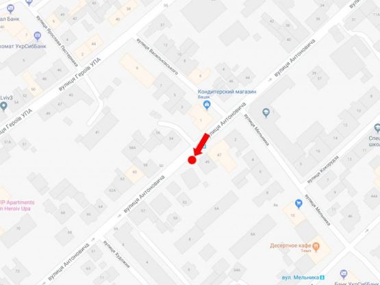 Схема рекламной плоскости по адресу Антоновича ул., 47 - ул. Мельника, ост."Мельника", из центра