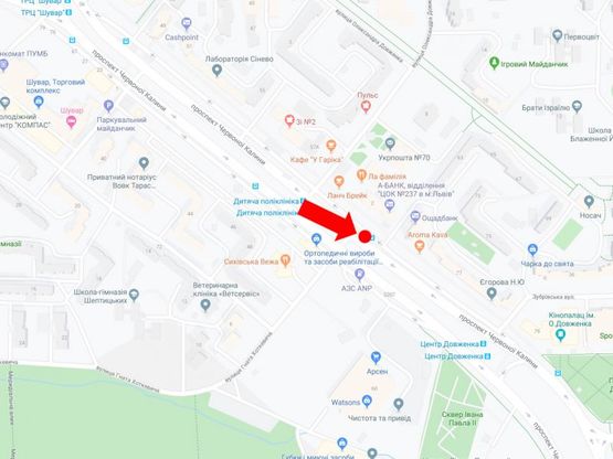 Схема рекламной плоскости по адресу Красной Калины пр. 59 - ул. Хоткевича, (ост. "Детская поликлиника"), из центра