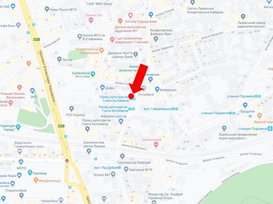 Схема рекламной плоскости по адресу Замарстыновская ул. 25 (ост."Дворец Культуры Хоткевича"), в центр