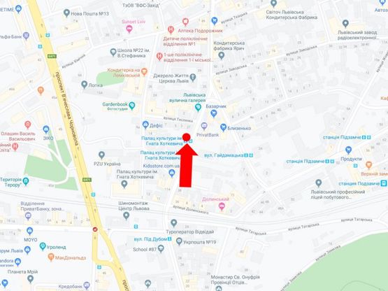 Схема рекламной плоскости по адресу Замарстыновская ул. 25 (ост."Дворец Культуры Хоткевича"), из центра