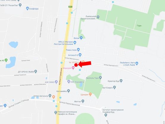 Схема рекламной плоскости по адресу Стрыйская ул. 109 (ост. "Автовокзал"), международный автовокзал