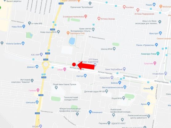 Схема рекламної площини за адресою Научная ул. 112 (ост. "Симоненко"), напротив ТЦ "Victoria Gardens", в сторону ул. Кульпарковской