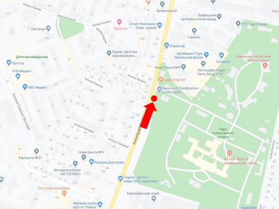 Схема рекламной плоскости по адресу Кульпарковская ул. 95, (ост. "Кульпарков"), в центр