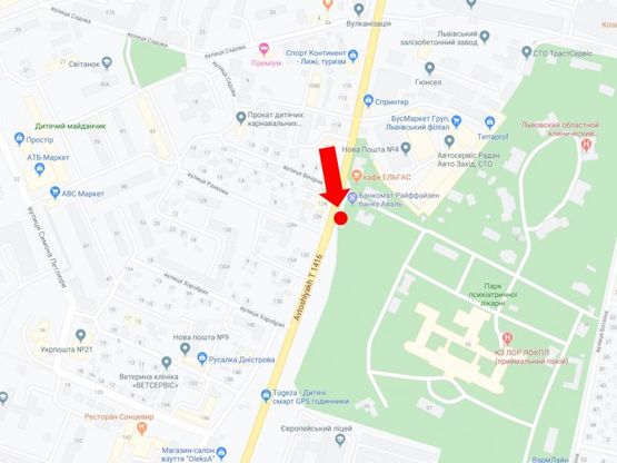 Схема рекламной плоскости по адресу Кульпарковская ул. 95, (ост. "Кульпарков"), из центра