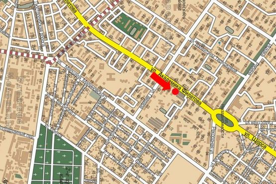 Схема рекламної площини за адресою Филатова ул., 70/1, возле супермаркета "Два шага", в сторону Рихтера ул.