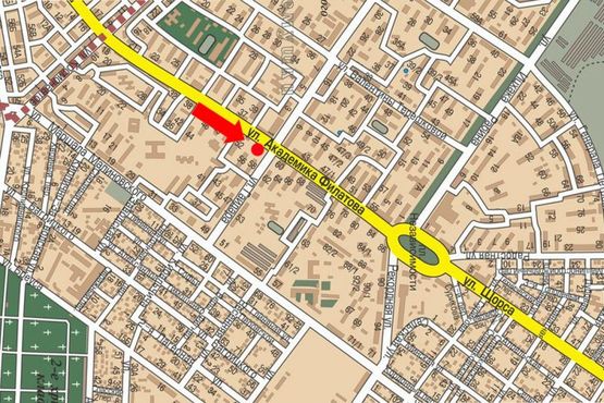 Схема рекламної площини за адресою Филатова ул., 54 / ул. Гайдара, возле универсама "Буревестник"