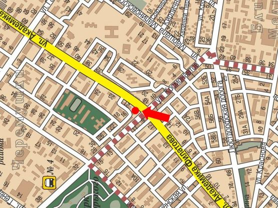 Схема рекламної площини за адресою Филатова ул., 21/1 / ул. Космонавтов, на светофоре, в сторону пл. Деревянко