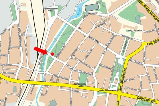 Схема рекламної площини за адресою Сагайдачного ул. / Набережная ул., в сторону Центрального рынка