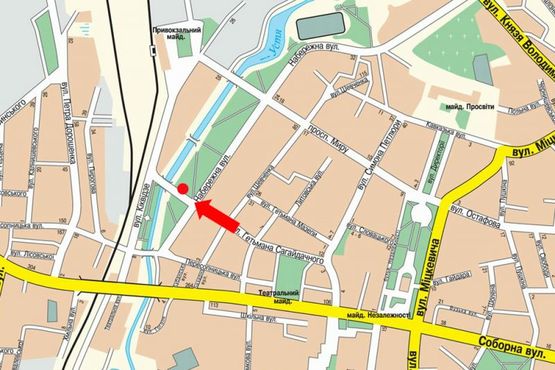 Схема рекламної площини за адресою Сагайдачного ул. / Набережная ул., в сторону ж/д вокзала