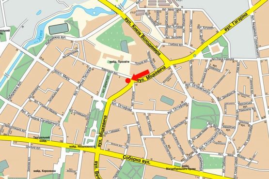 Схема рекламної площини за адресою Мицкевича ул. / Кавказская ул., возле Укрсоцбанка