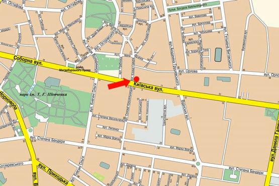 Схема рекламной плоскости по адресу Киевская ул. / Савура ул., возле автосалона "Citroen"