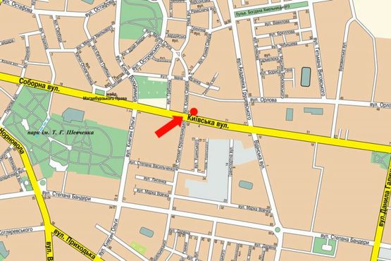 Схема рекламної площини за адресою Киевская ул., 4, напротив Укрэксимбанка