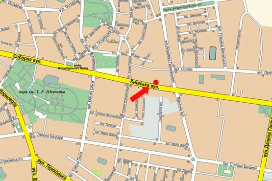 Схема рекламной плоскости по адресу Киевская ул., 6, возле Ощадбанка, напротив автосалона "Citroen"