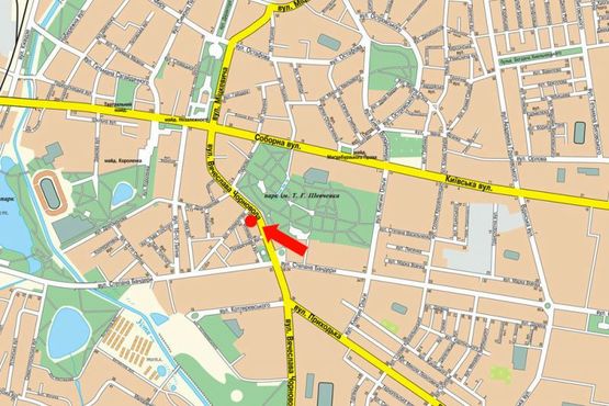 Схема рекламной плоскости по адресу Черновола ул., 40 / Лермонтовская ул., напротив парка им. Шевченко