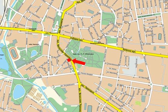 Схема рекламной плоскости по адресу Черновола ул., 40 / Лермонтовская ул., напротив парка им. Шевченко