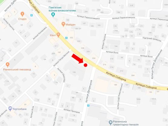 Схема рекламной плоскости по адресу Соборная ул., 195, остановка возле "РГА", в сторону Черновола ул., A1