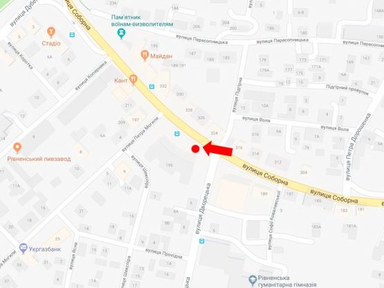 Схема рекламної площини за адресою Соборная ул., 195, остановка возле "РГА", в сторону Коцюбинского ул., B2