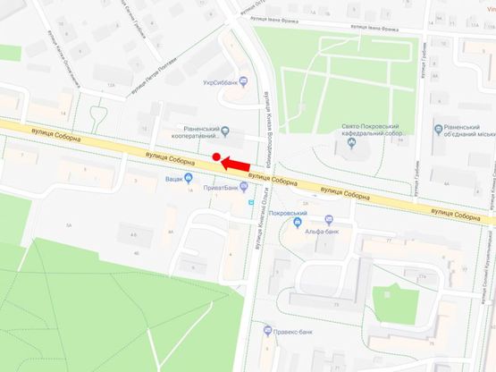 Схема рекламної площини за адресою Соборная ул., 10 / Княгини Ольги ул., остановка, в центр, A2