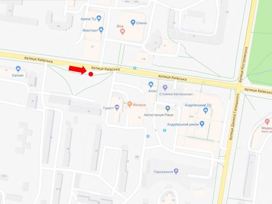 Схема рекламной плоскости по адресу Киевская ул., остановка "Автовокзал", возле рынка "Андреевский", в сторону из центра, A2