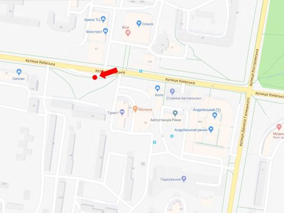 Схема рекламної площини за адресою Киевская ул., остановка "Автовокзал", возле рынка "Андреевский", в сторону Грушевского ул., B1