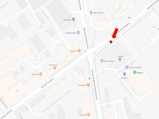 Схема рекламной плоскости по адресу Гагарина ул., ТРЦ "Чайка", супермаркеты "Сильпо", "Эльдорадо", в сторону Грушевского ул., B2