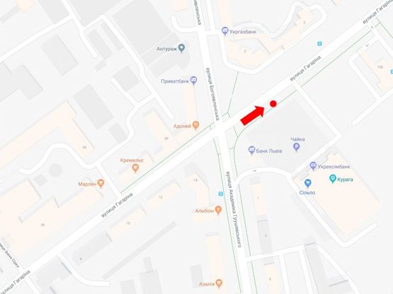 Схема рекламной плоскости по адресу Гагарина ул., ТРЦ "Чайка", супермаркеты "Сильпо", "Эльдорадо", из центра, A2