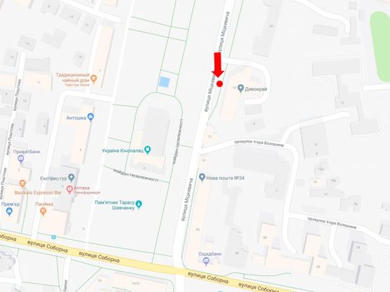 Схема рекламной плоскости по адресу Мицкевича ул., 14 / Независимости пл., остановка "Перинатальный центр", возле кинотеатра "Украина", в сторону Соборной ул., B2