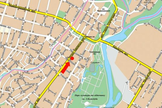 Схема рекламной плоскости по адресу Петропавловская ул., 65, возле магазина "Гурман"