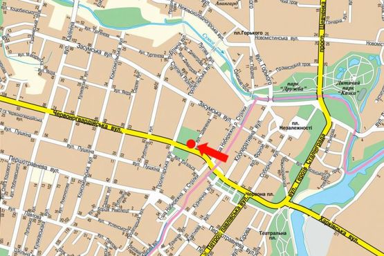 Схема рекламної площини за адресою Ильинская ул. (бывш. Красногвардейская ул.) / Ярослава Мудрого ул. (бывш. Пролетарская ул.), 45 (№1)