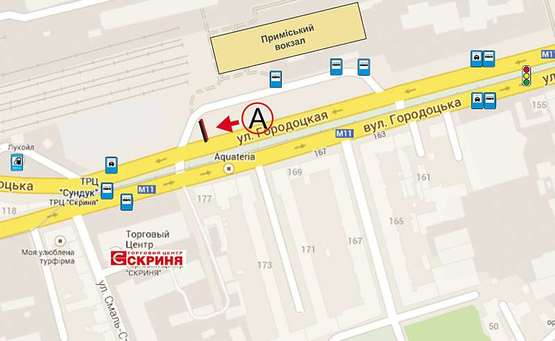 Схема рекламной плоскости по адресу Городоцька К1 ( приміський вокзал, напроти привокзальний ринок ст. А нижній№2 )