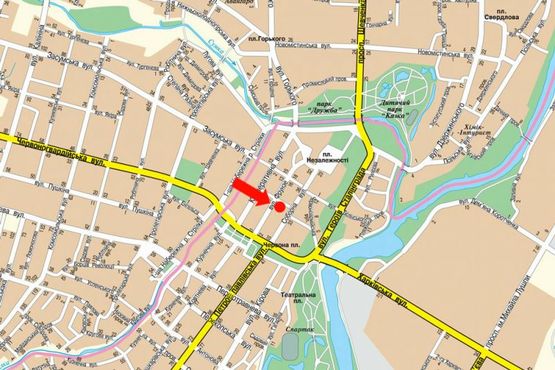 Схема рекламної площини за адресою Терезова пер. / Соборная ул., возле Ощадбанка