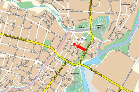 Схема рекламной плоскости по адресу 9-го Мая пер., 4 / Воскресенская ул. (бывш. Фрунзе ул.), возле магазина "Мобилочка"