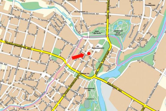 Схема рекламной плоскости по адресу 9-го Мая пер., 4 / Воскресенская ул. (бывш. Фрунзе ул.), возле магазина "Мобилочка"