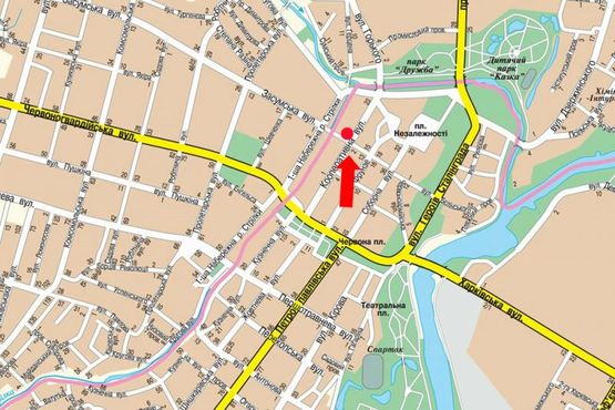 Схема рекламной плоскости по адресу 9-го Мая пер., возле супермаркета "АТБ", в сторону Кооперативной ул.