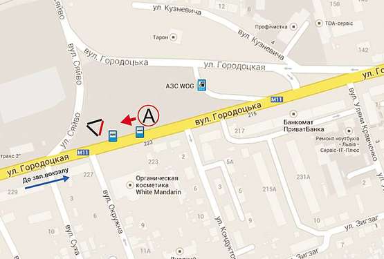 Схема рекламной плоскости по адресу Городоцька - вул. Сяйво (з центра по вул. Городоцькій)