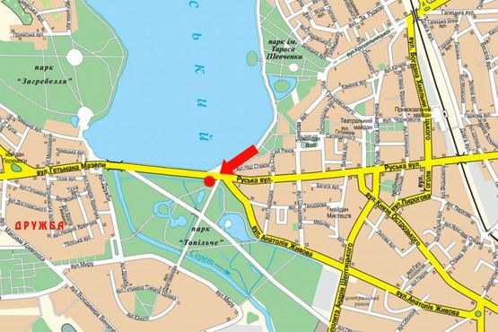 Схема рекламної площини за адресою Русская ул. / Драгоманова ул., возле парка "Топильче", дамба