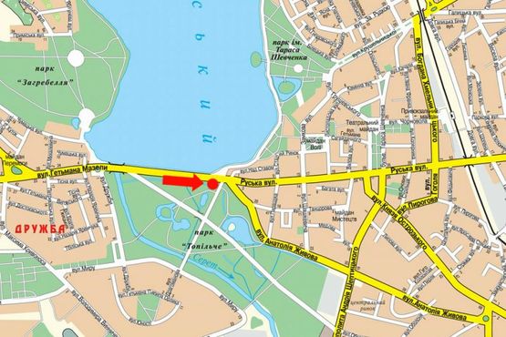 Схема рекламной плоскости по адресу Русская ул. / Драгоманова ул., возле парка "Топильче", дамба