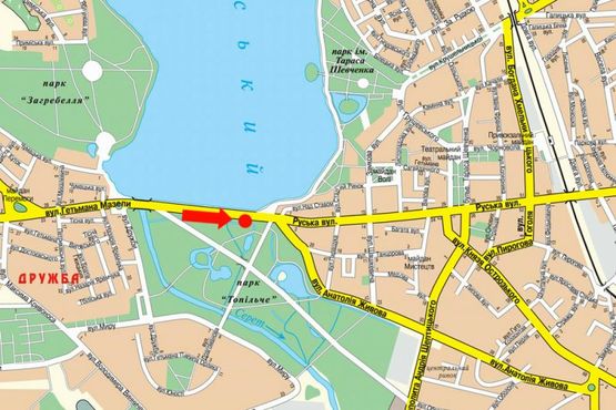 Схема рекламной плоскости по адресу Русская ул., возле парка "Топильче", дамба, в центр