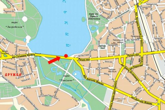 Схема рекламной плоскости по адресу Русская ул., возле парка "Топильче", дамба, в центр