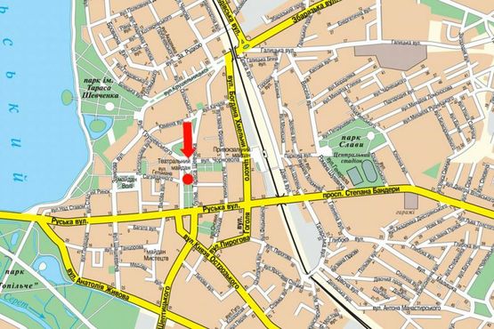 Схема рекламной плоскости по адресу Шевченко бул. / Театральная пл., возле ресторана "Файне мисто"