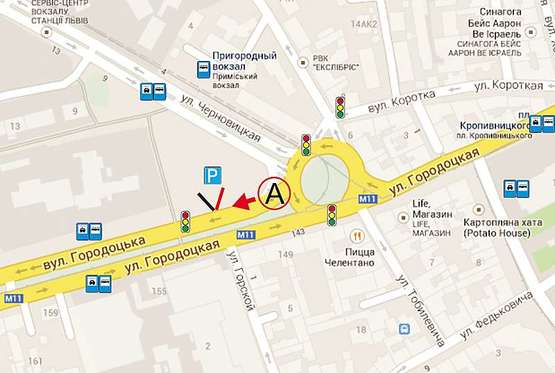 Схема рекламной плоскости по адресу Городоцька К8 ( приміський вокзал, напроти привокзальний ринок)  А