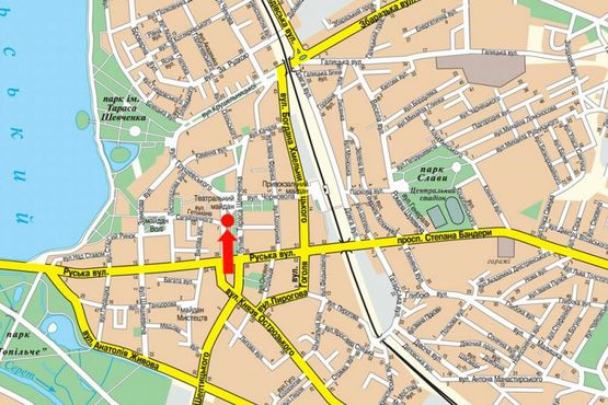 Схема рекламной плоскости по адресу Шевченко бул., возле ТЦ "Галицкий торговый дом"