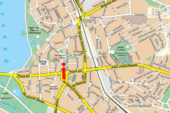 Схема рекламной плоскости по адресу Шевченко бул., возле кафе "Пырижкова"