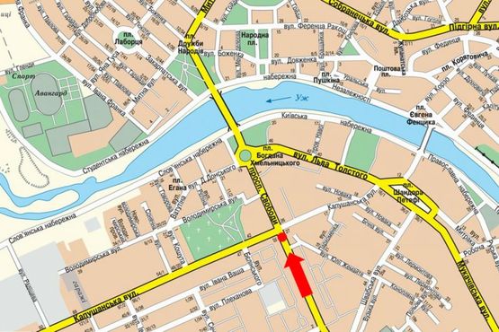 Схема рекламної площини за адресою Свободы пр. - ул. Капушанская (ул. Победы), разделитель, супермаркет "Фокстрот"