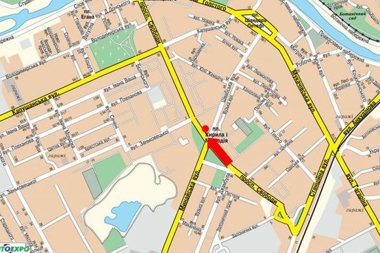 Схема рекламної площини за адресою Свободы пр. - ул. Минайская, пл. Кирила и Мефодия, возле церкви